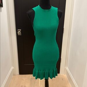 Chic Green Ribbed Mini Dress